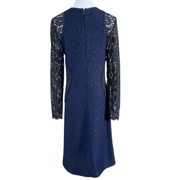 ST JOHN COUTURE NAVY KNIT BLACK SEQUIN AND LACE COMBO SHEATH DRESS - 6 - Picture 3 of 10
